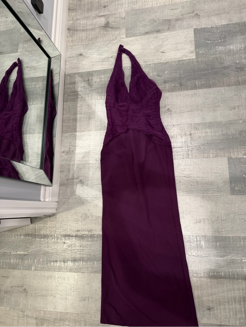 Plunging Halter Evening Gown in Deep Plum